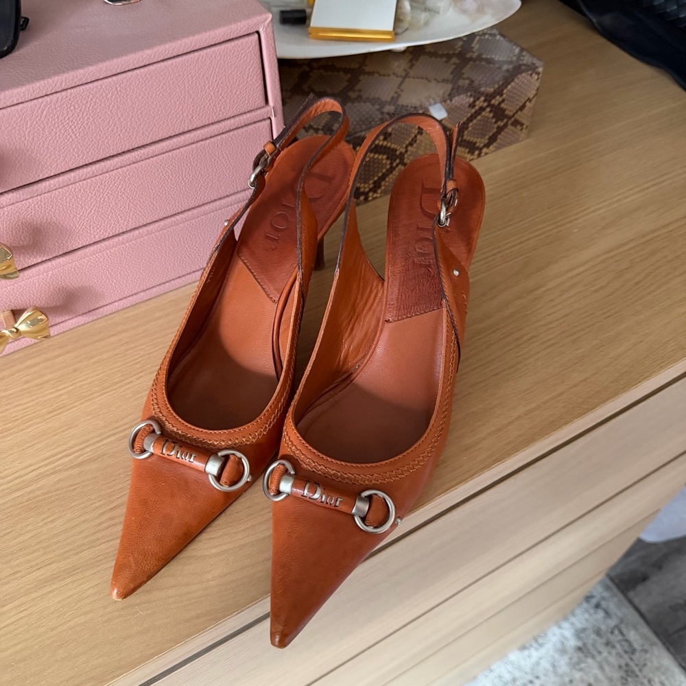 Vintage Dior Logo Horsebit Slingback Heels 39.5